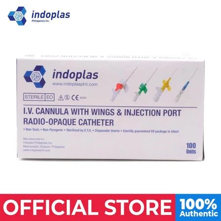 Indoplas 26G IV Cannula w/ wings & Injection Port - Box of 100