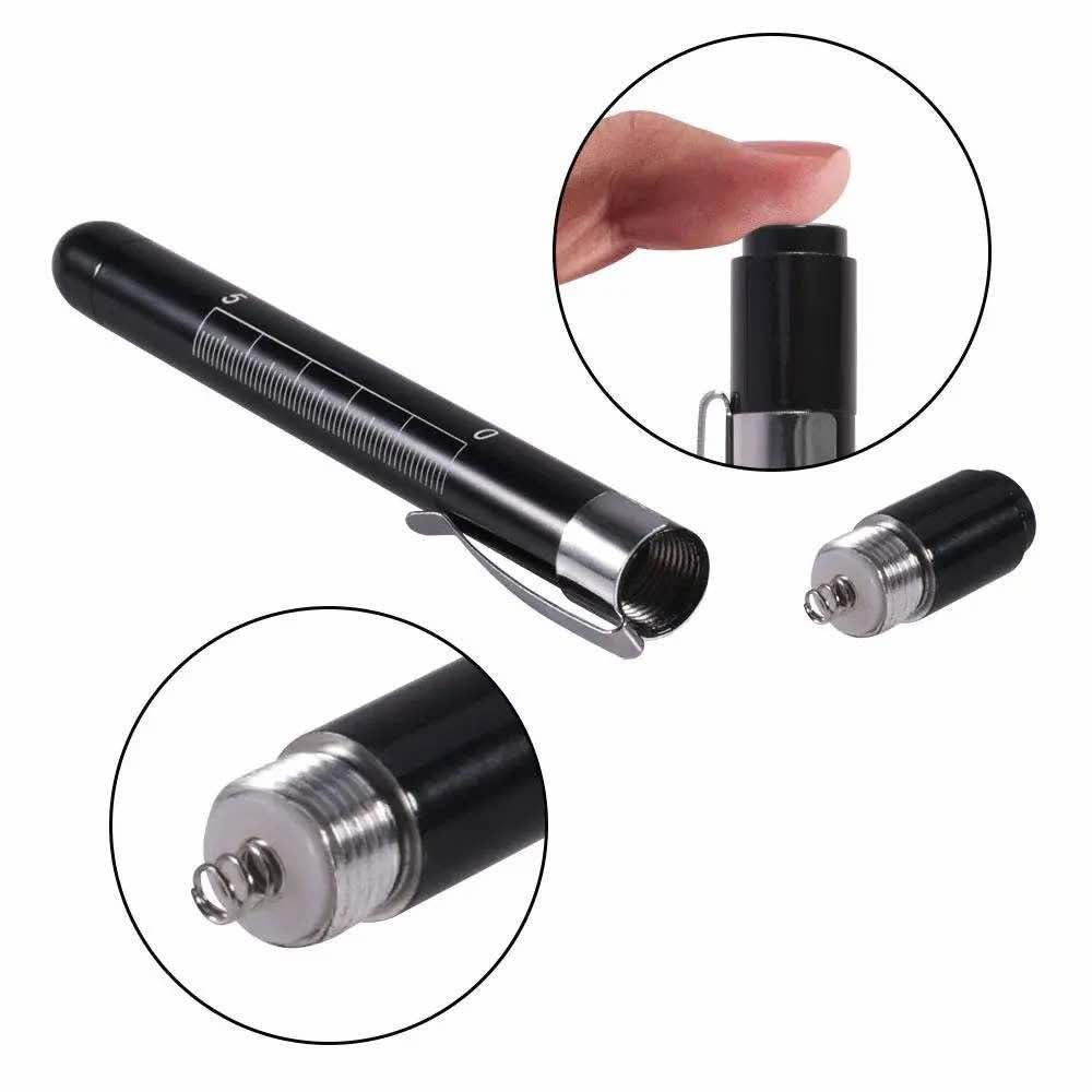 Close-up of a push-button activated penlight for diagnostic
