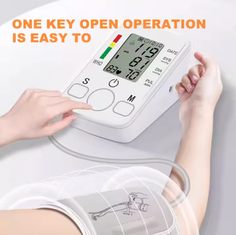 Close-up of digital blood pressure measuring instrument in use