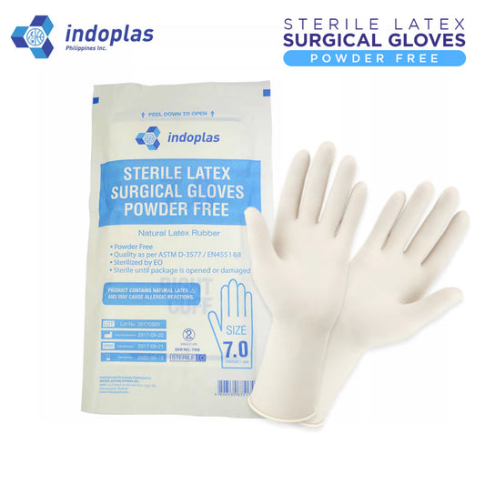 Indoplas Sterile Latex Surgical Gloves Powder Free - 7.0 (50 Pairs) 1 Box