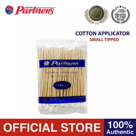 Partners Small Head Cotton Applicator Sticks 100 Pcs- Non Sterile