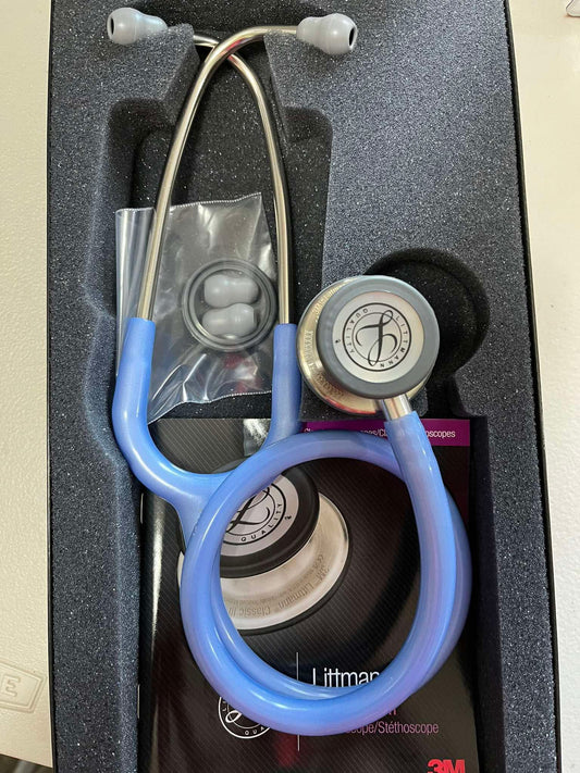Close-up of Littmann Classic III Stethoscope with mis-engraving on tubing