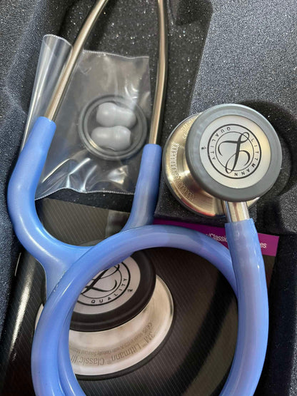 Close-up of Littmann Classic III Stethoscope with mis-engraving on tubing
