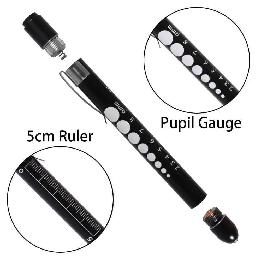 Medical penlight with LED illumination and pupil gauge