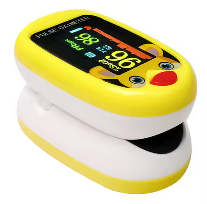 Compact and lightweight pulse oximeter for babies in Yellow