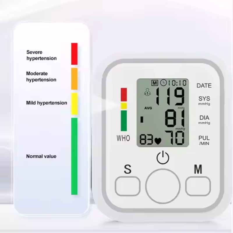 Automatic blood pressure monitor with cuff and LCD screen