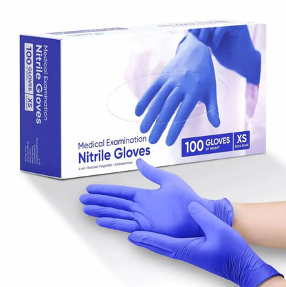 Box of disposable nitrile gloves for medical and general use