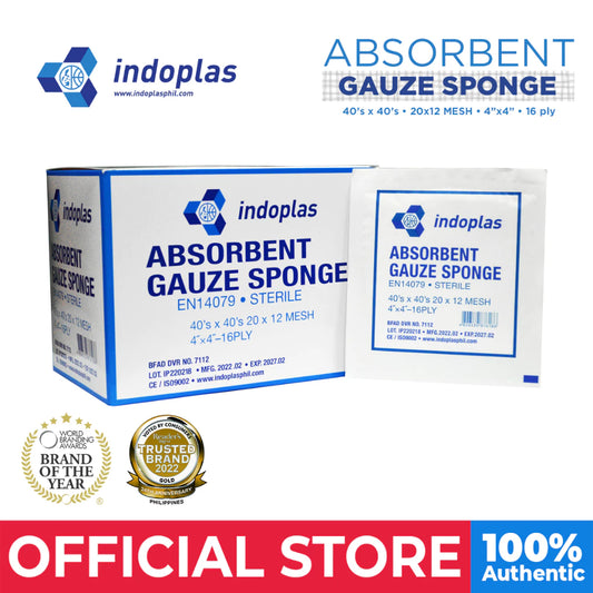 Indoplas Absorbent Gauze Sponge Pad 4x4-16ply Sterile Box of 100