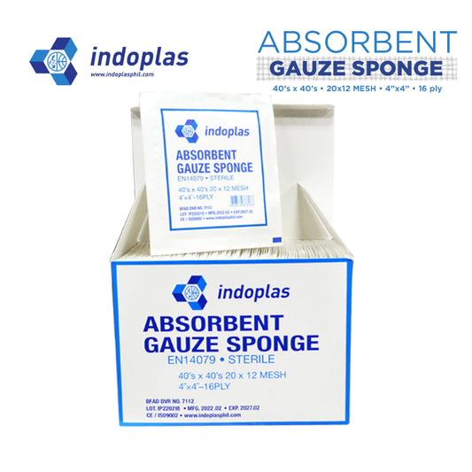 Indoplas Absorbent Gauze Sponge Pad 4x4-16ply Sterile Box of 100