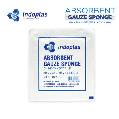 Indoplas Absorbent Gauze Sponge Pad 4x4-16ply Sterile Box of 100