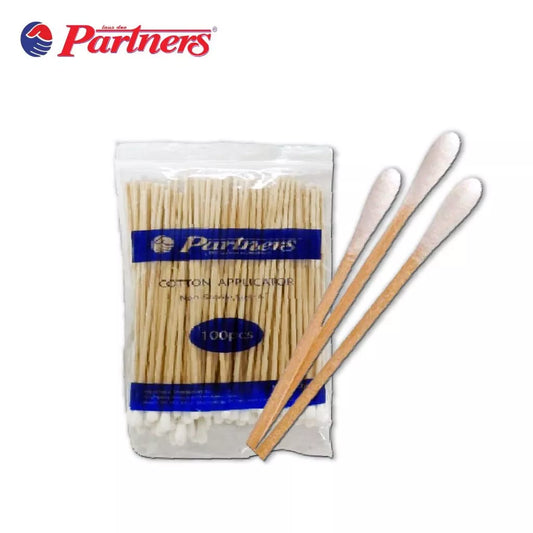 Partners Small Head Cotton Applicator Sticks 100 Pcs- Non Sterile