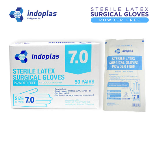 Indoplas Sterile Latex Surgical Gloves Powder Free - 7.0 (50 Pairs) 1 Box