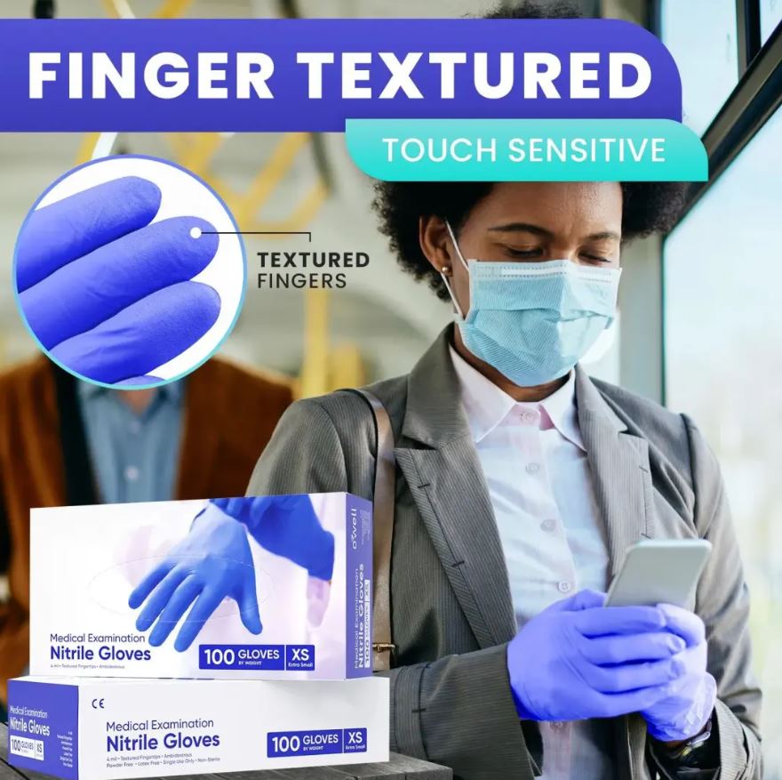 Disposable nitrile gloves with a textured surface for better grip